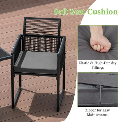 3 Pieces Outdoor Dining Set with Folding Backrest and Seat Cushions-Gray - Gray - Patio Dining Sets