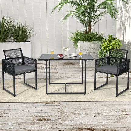 3 Pieces Outdoor Dining Set with Folding Backrest and Seat Cushions-Gray - Gray - Patio Dining Sets
