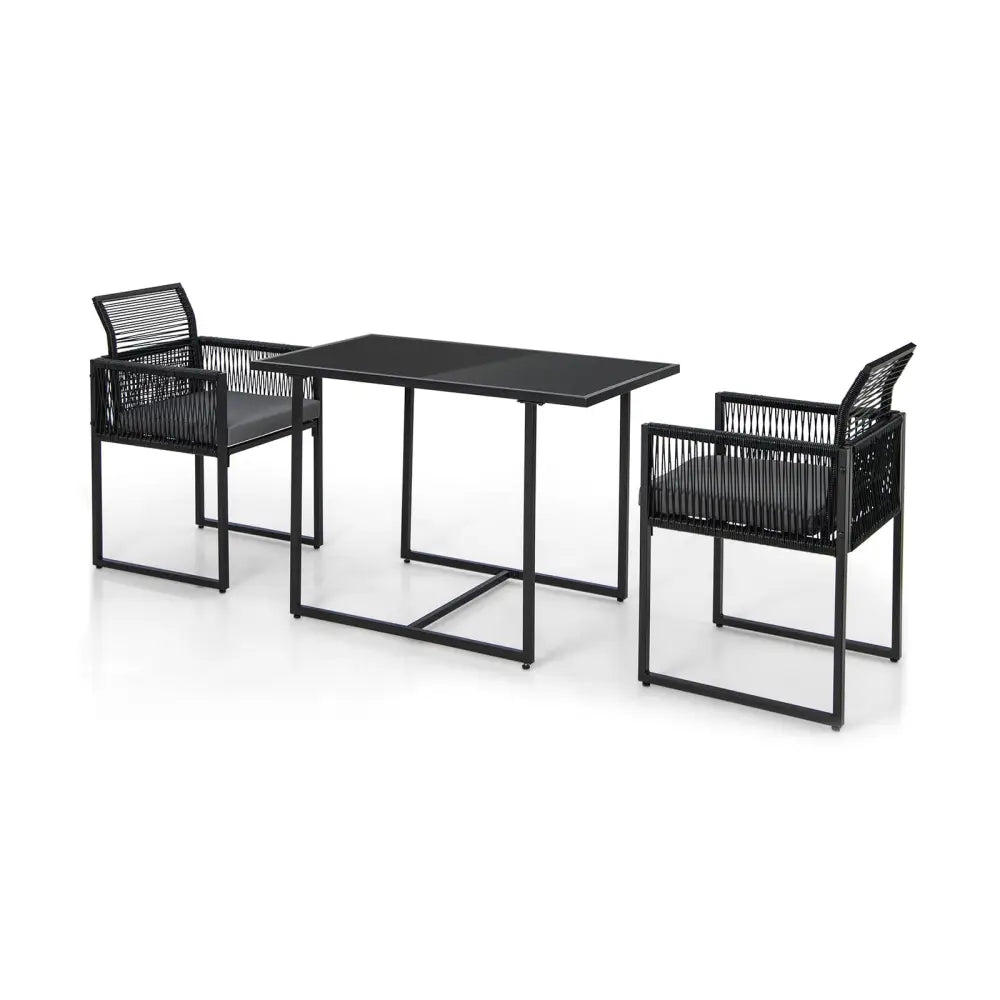 3 Pieces Outdoor Dining Set with Folding Backrest and Seat Cushions-Gray - Gray - Patio Dining Sets
