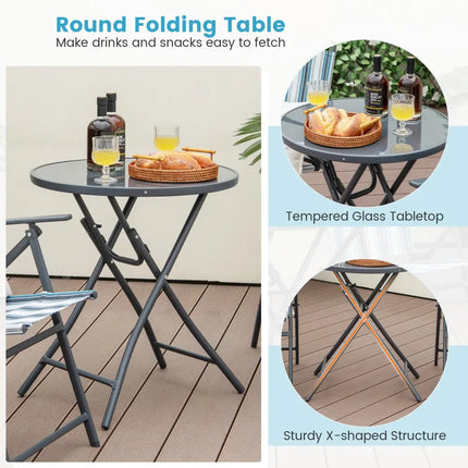 3 Pieces Outdoor Folding Chair Set Portable Folding Chair Set - Blue - Patio Furniture Sets