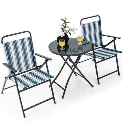 3 Pieces Outdoor Folding Chair Set Portable Folding Chair Set - Blue - Patio Furniture Sets