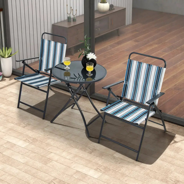 3 Pieces Outdoor Folding Chair Set Portable Folding Chair Set - Blue - Patio Furniture Sets