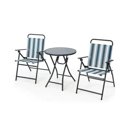 3 Pieces Outdoor Folding Chair Set Portable Folding Chair Set - Blue - Patio Furniture Sets
