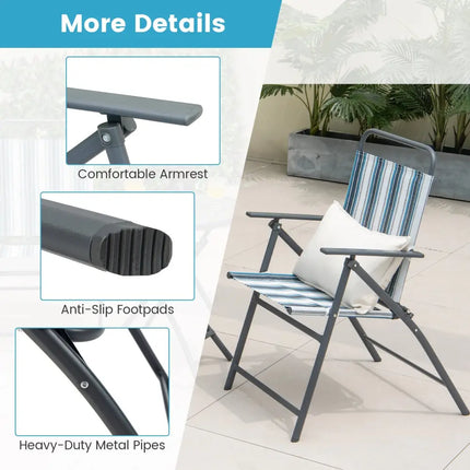 3 Pieces Outdoor Folding Chair Set Portable Folding Chair Set - Blue - Patio Furniture Sets