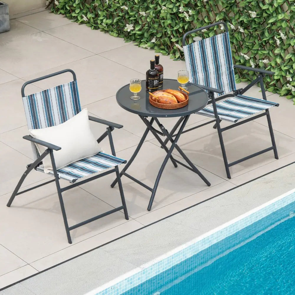 3 Pieces Outdoor Folding Chair Set Portable Folding Chair Set - Blue - Patio Furniture Sets