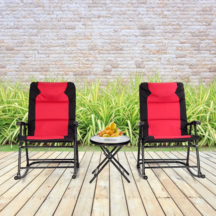 3 Pieces Outdoor Folding Rocking Chair Table Set with Cushion-Red - Red - Patio Conversation Sets