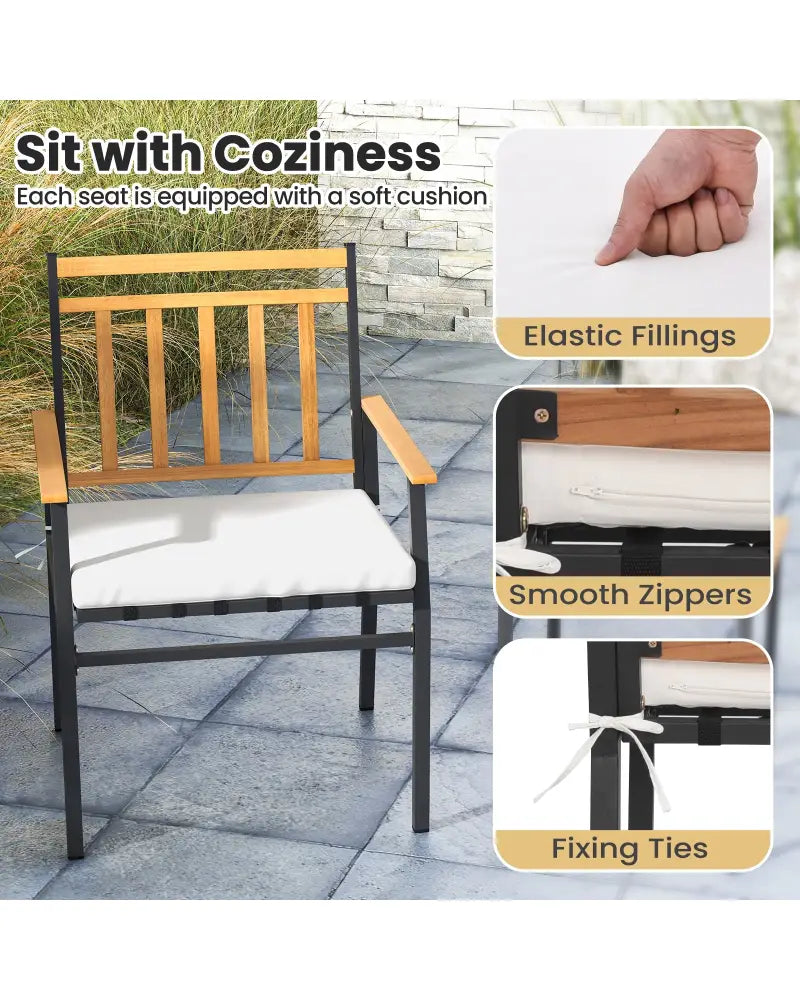 3 Pieces Outdoor Furniture Set Acacia Wood Patio Conversation Set with Cushions-White - White - Patio Conversation Sets