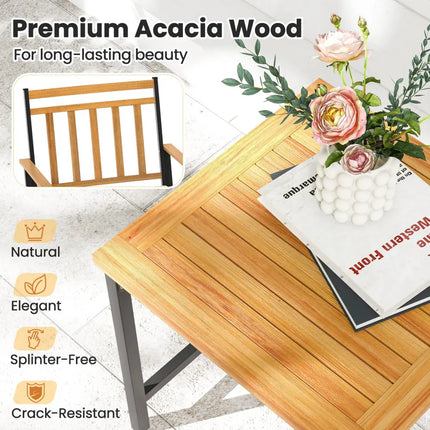 3 Pieces Outdoor Furniture Set Acacia Wood Patio Conversation Set with Cushions-White - White - Patio Conversation Sets