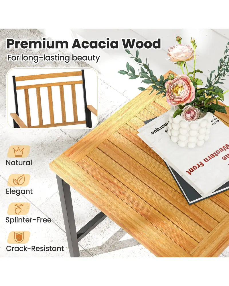 3 Pieces Outdoor Furniture Set Acacia Wood Patio Conversation Set with Cushions-White - White - Patio Conversation Sets