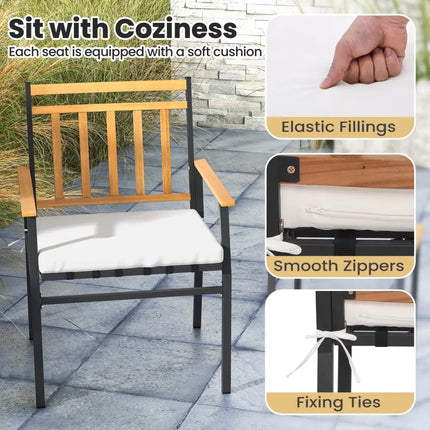 3 Pieces Outdoor Furniture Set Acacia Wood Patio Conversation Set with Cushions-White - White - Patio Conversation Sets
