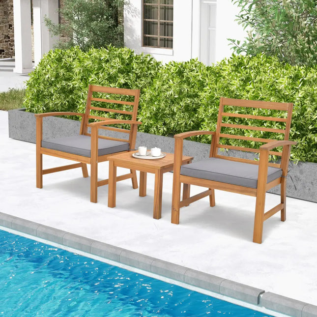 3 Pieces Outdoor Furniture Set with Soft Seat Cushions-Gray - Gray - Patio Conversation Sets