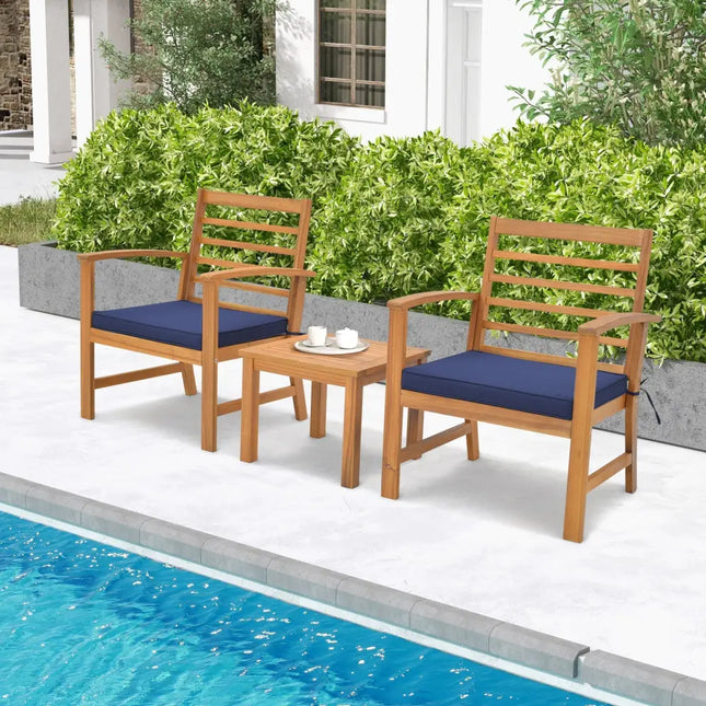 3 Pieces Outdoor Furniture Set with Soft Seat Cushions-Navy - Navy - Patio Conversation Sets