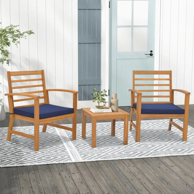 3 Pieces Outdoor Furniture Set with Soft Seat Cushions-Navy - Navy - Patio Conversation Sets