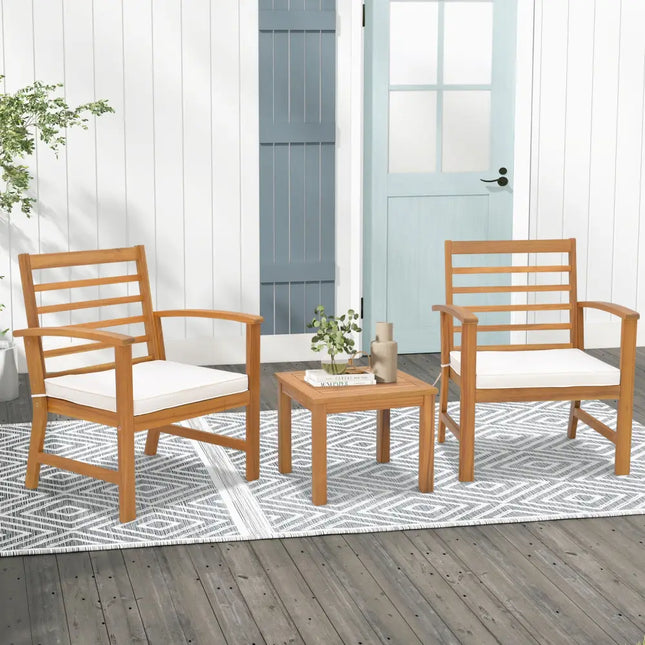 3 Pieces Outdoor Furniture Set with Soft Seat Cushions-White - White - Patio Conversation Sets
