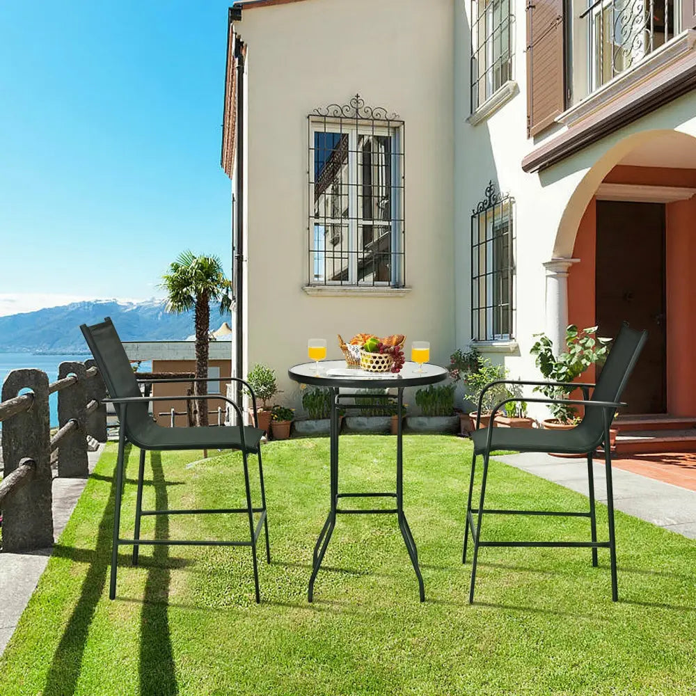 3 Pieces Outdoor Patio Bar Table Stool Set-Black - Black - Patio Conversation Sets