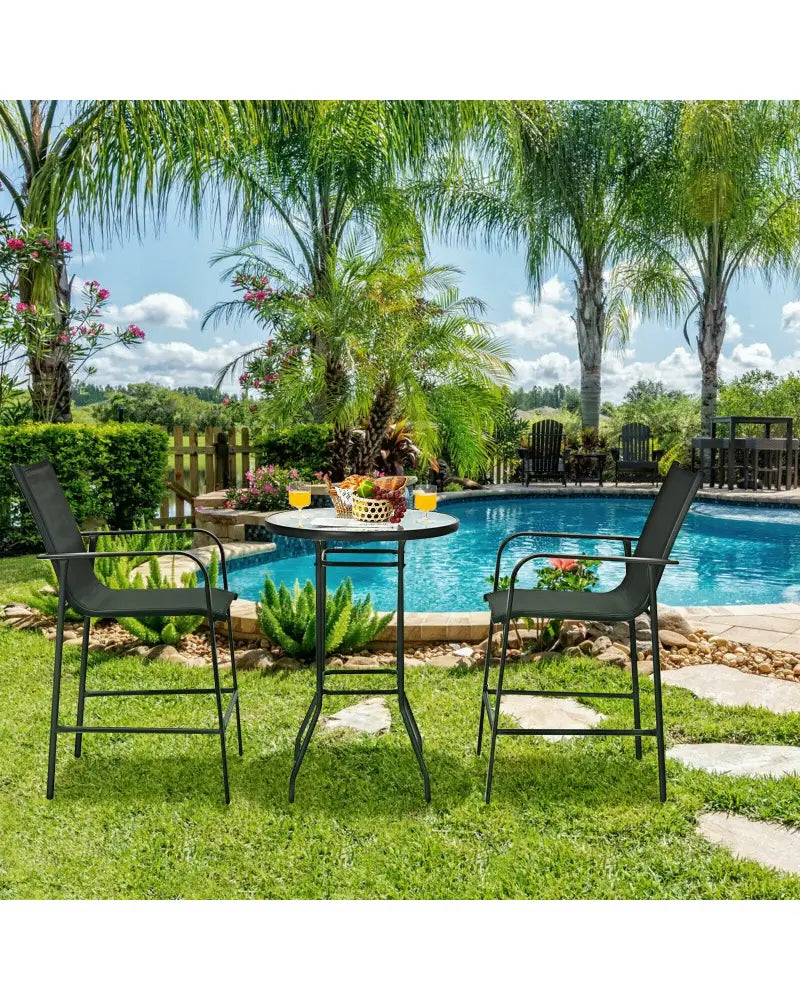 3 Pieces Outdoor Patio Bar Table Stool Set-Black - Black - Patio Conversation Sets