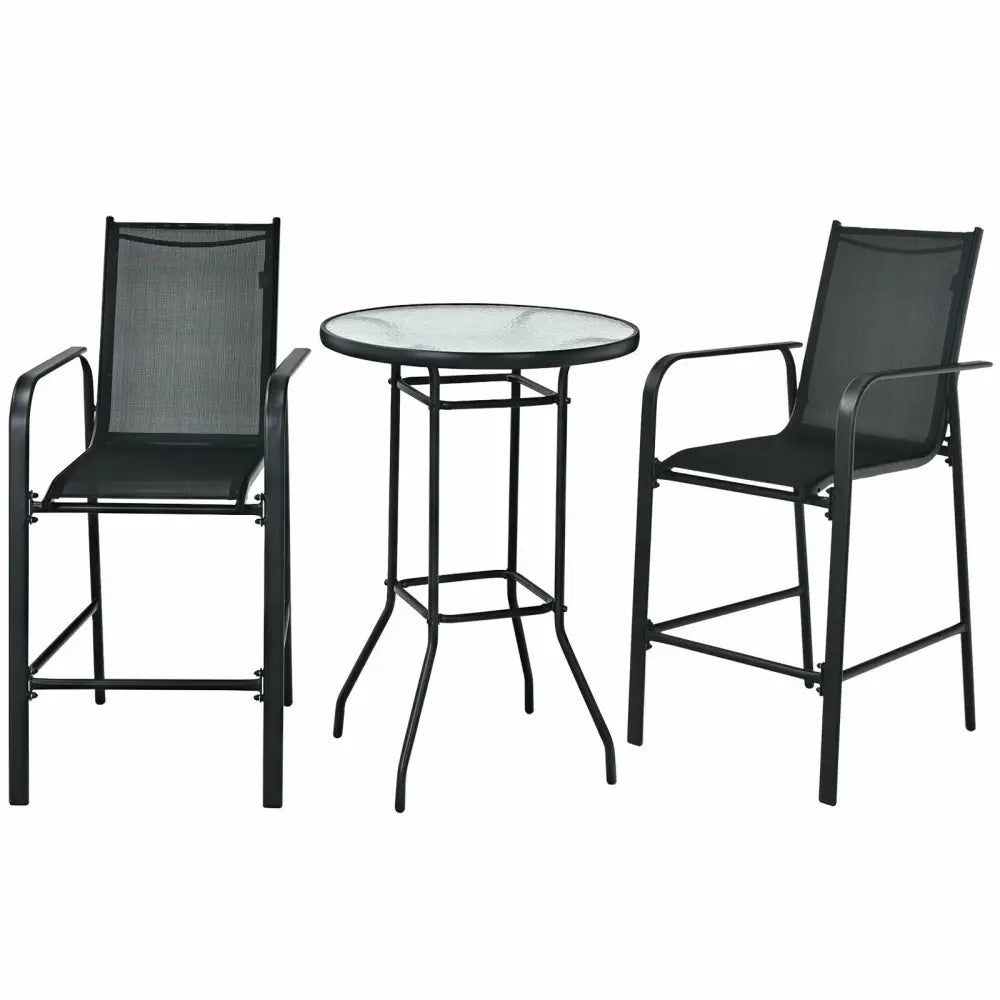 3 Pieces Outdoor Patio Bar Table Stool Set-Black - Black - Patio Conversation Sets