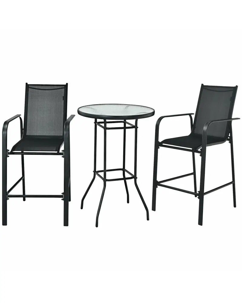 3 Pieces Outdoor Patio Bar Table Stool Set-Black - Black - Patio Conversation Sets