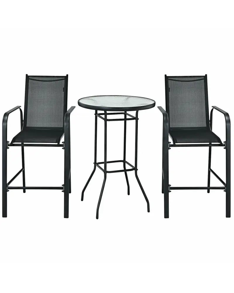 3 Pieces Outdoor Patio Bar Table Stool Set-Black - Black - Patio Conversation Sets