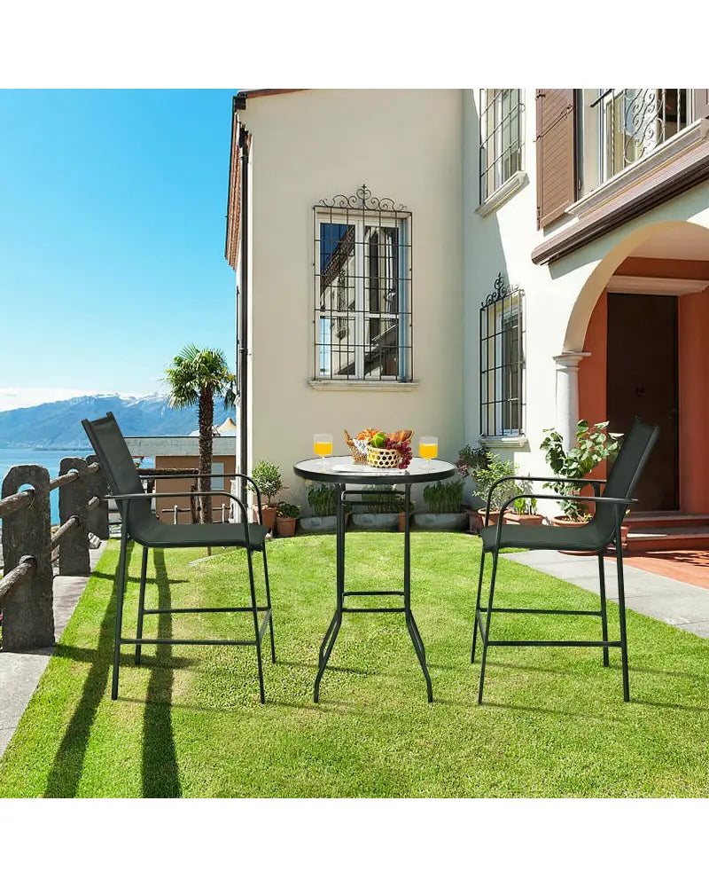 3 Pieces Outdoor Patio Bar Table Stool Set-Black - Black - Patio Conversation Sets