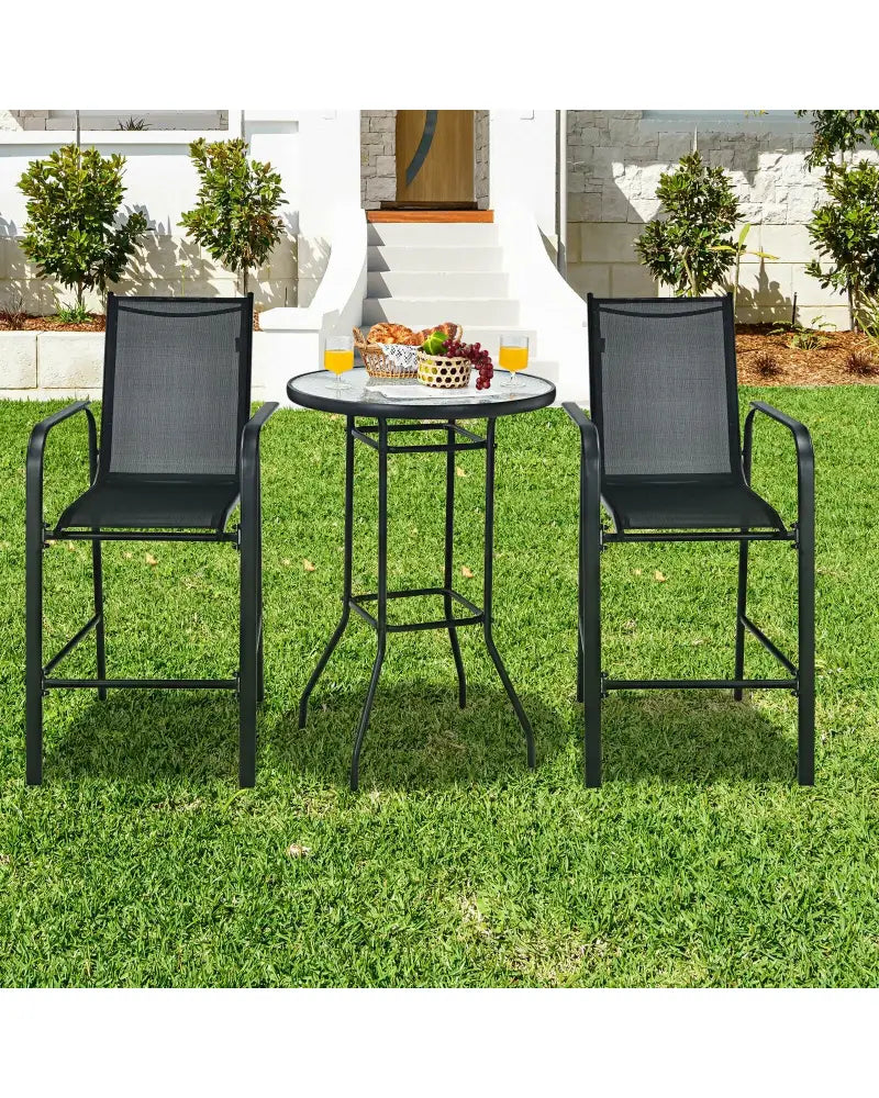3 Pieces Outdoor Patio Bar Table Stool Set-Black - Black - Patio Conversation Sets