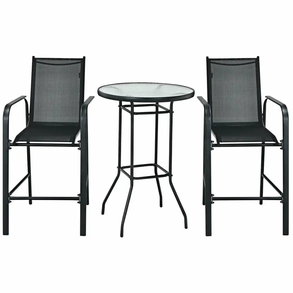 3 Pieces Outdoor Patio Bar Table Stool Set-Black - Black - Patio Conversation Sets