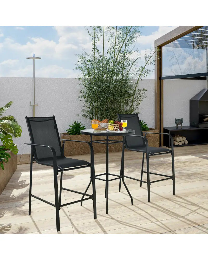 3 Pieces Outdoor Patio Bar Table Stool Set-Black - Black - Patio Conversation Sets