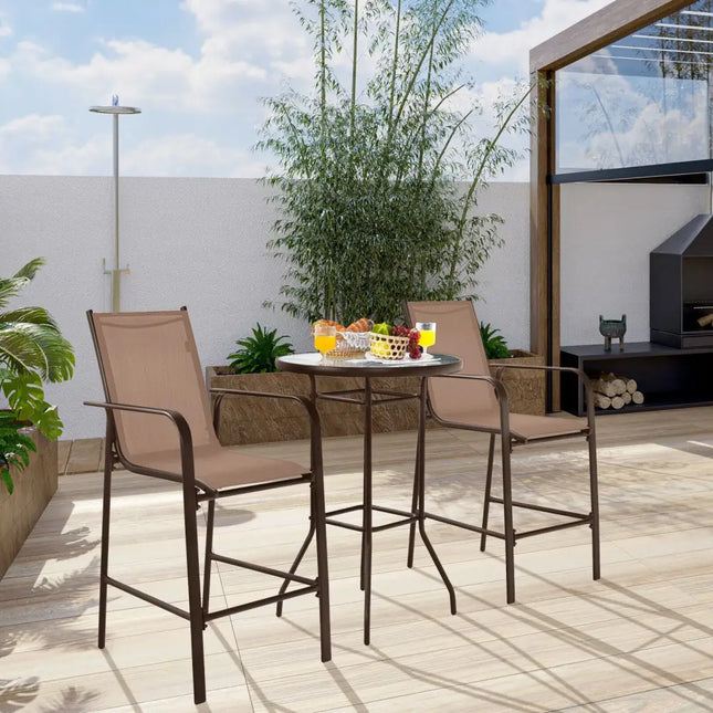 3 Pieces Outdoor Patio Bar Table Stool Set-Brown - Brown - Patio Conversation Sets