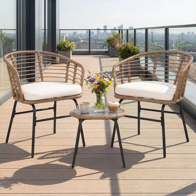 3 Pieces Outdoor Patio Furniture Set with Soft Cushions-White - White - Patio Conversation Sets