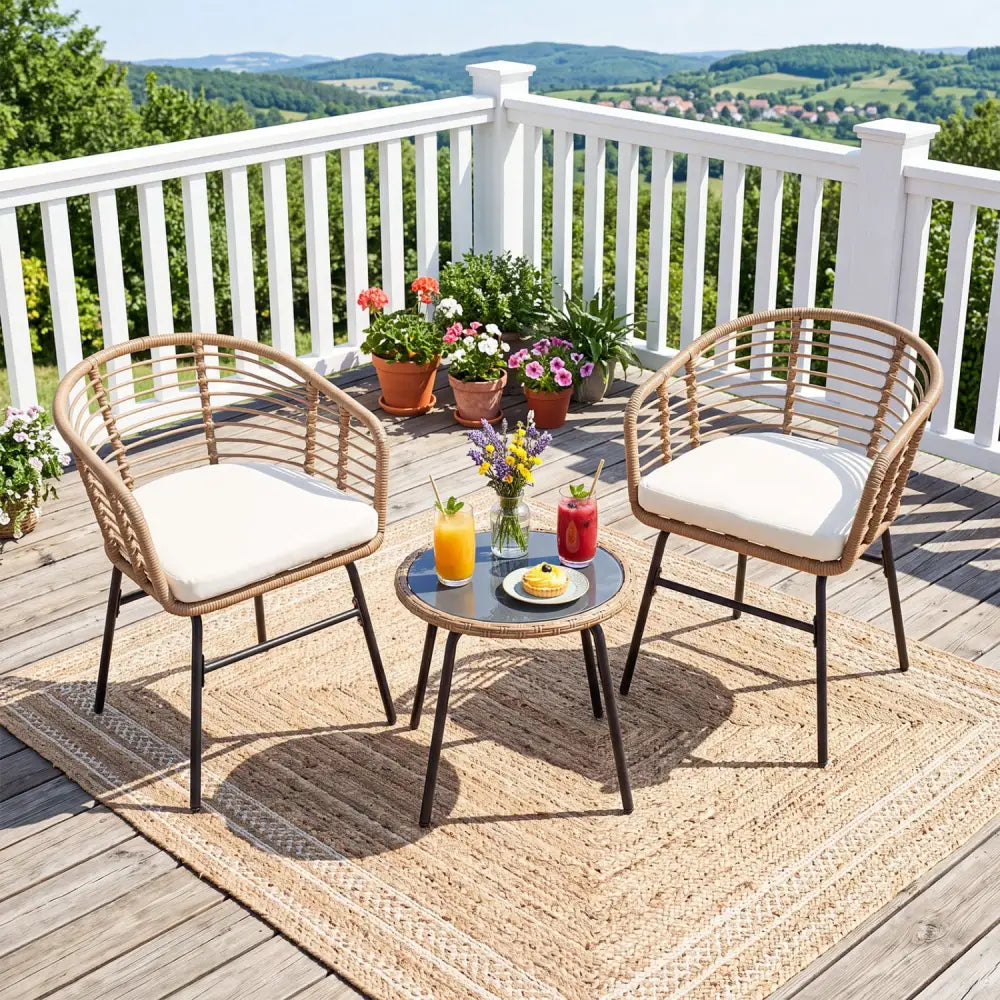 3 Pieces Outdoor Patio Furniture Set with Soft Cushions-White - White - Patio Conversation Sets