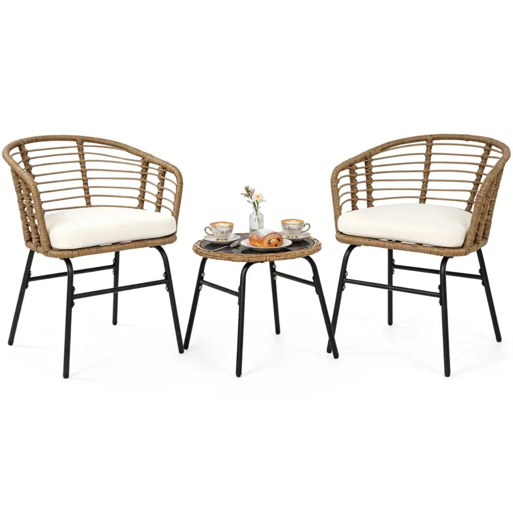 3 Pieces Outdoor Patio Furniture Set with Soft Cushions-White - White - Patio Conversation Sets