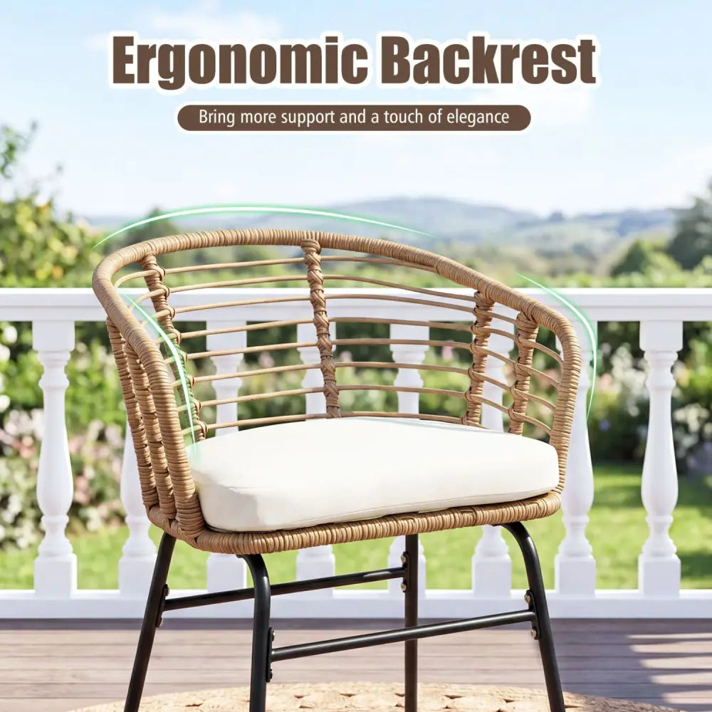 3 Pieces Outdoor Patio Furniture Set with Soft Cushions-White - White - Patio Conversation Sets