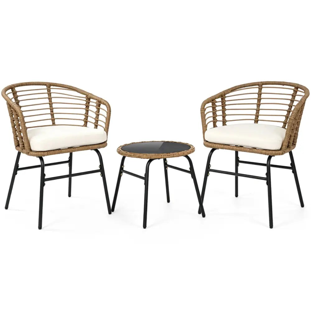 3 Pieces Outdoor Patio Furniture Set with Soft Cushions-White - White - Patio Conversation Sets