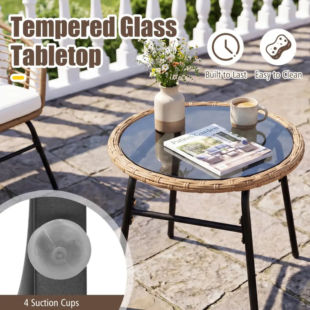 3 Pieces Outdoor Patio Furniture Set with Soft Cushions-White - White - Patio Conversation Sets