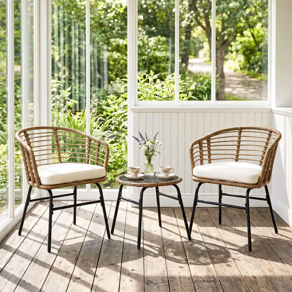3 Pieces Outdoor Patio Furniture Set with Soft Cushions-White - White - Patio Conversation Sets