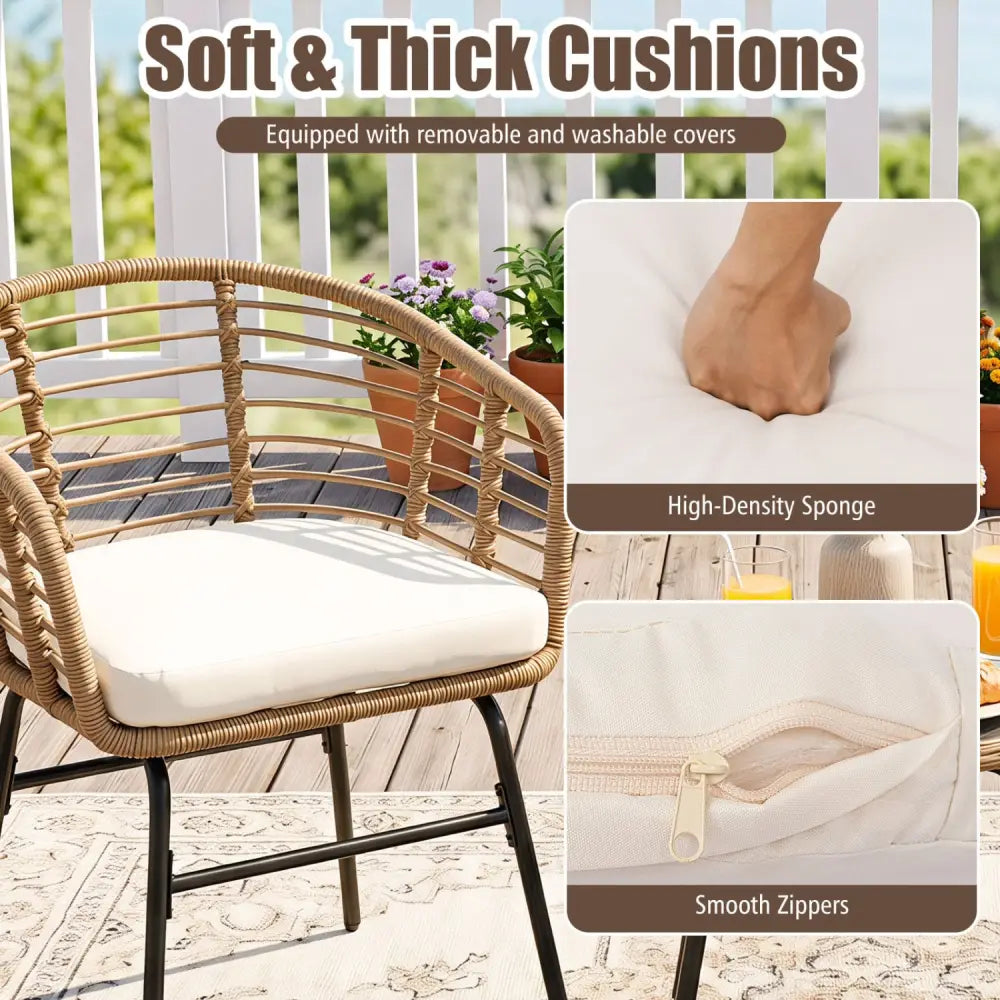 3 Pieces Outdoor Patio Furniture Set with Soft Cushions-White - White - Patio Conversation Sets