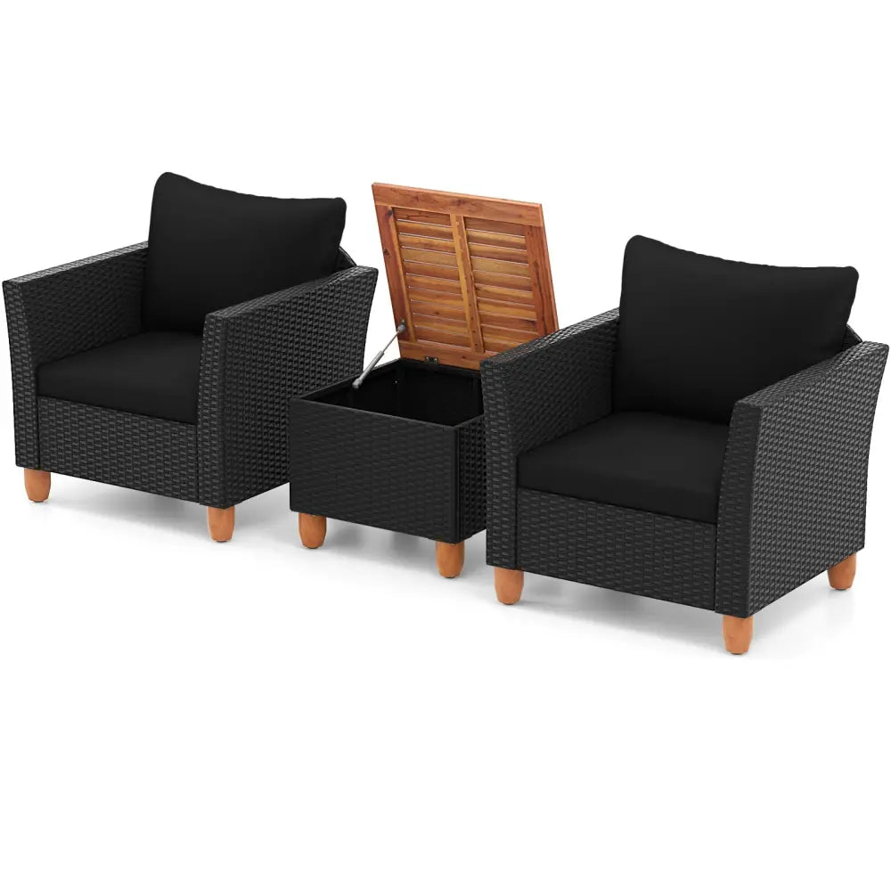 3 Pieces Outdoor Patio Rattan Furniture Set-Black - Black - Patio Conversation Sets