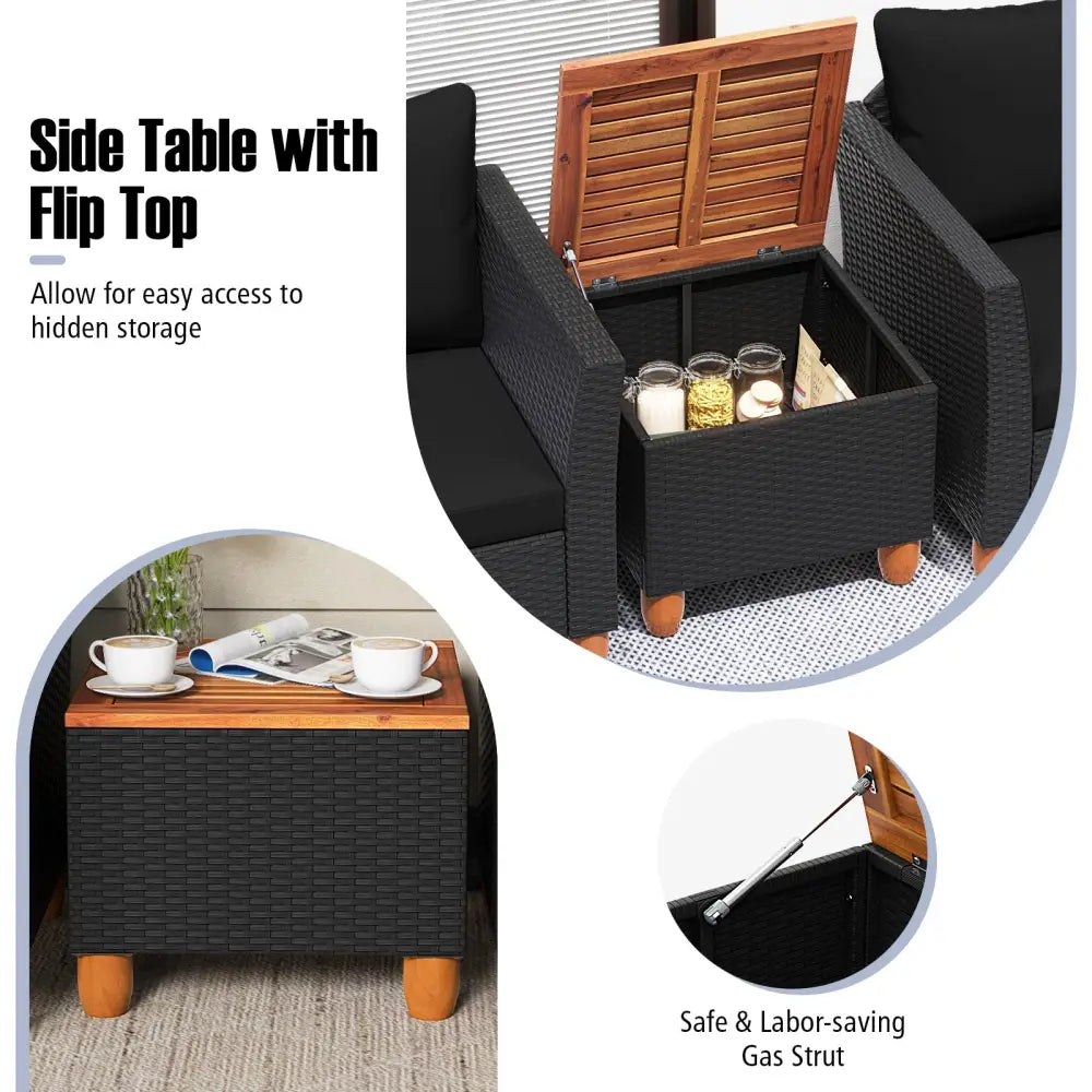 3 Pieces Outdoor Patio Rattan Furniture Set-Black - Black - Patio Conversation Sets