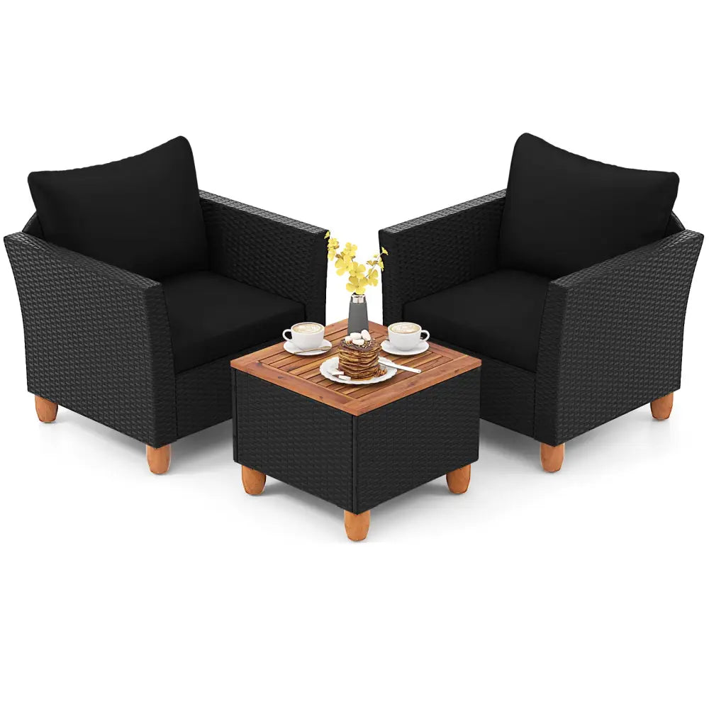 3 Pieces Outdoor Patio Rattan Furniture Set-Black - Black - Patio Conversation Sets