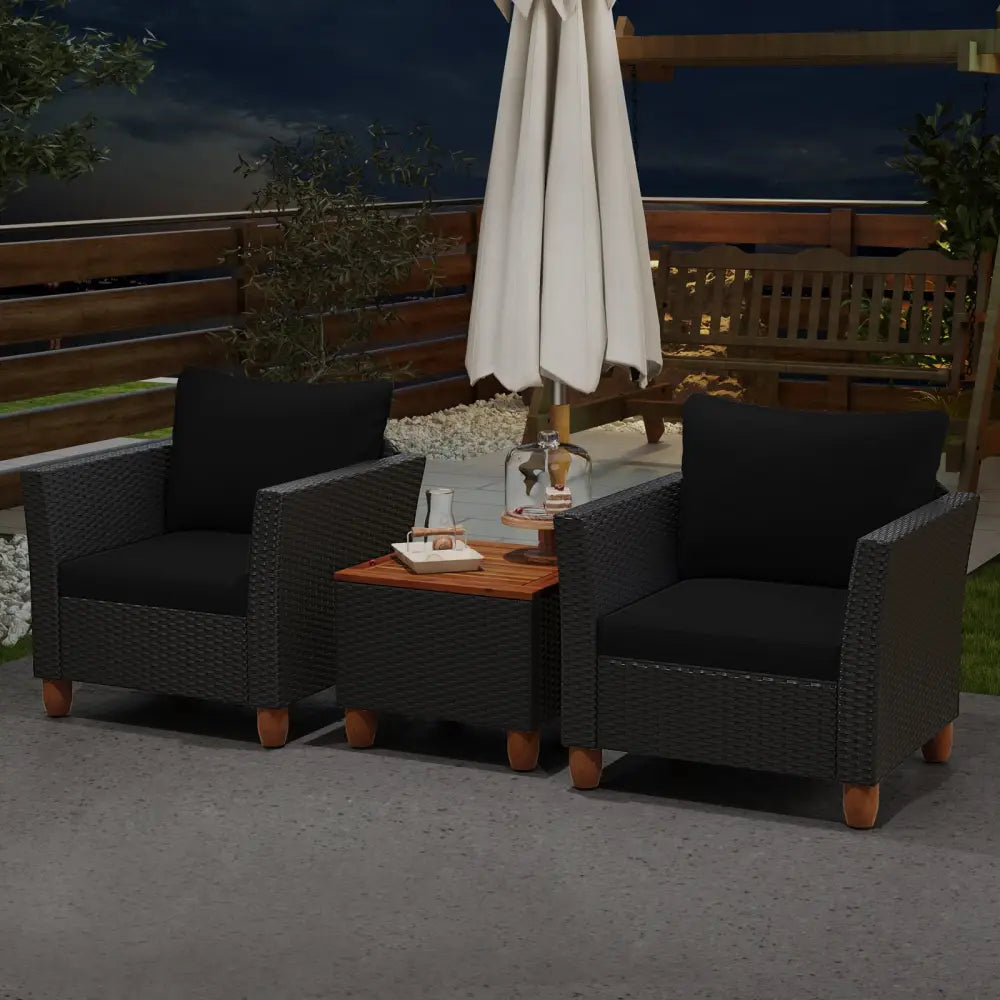 3 Pieces Outdoor Patio Rattan Furniture Set-Black - Black - Patio Conversation Sets