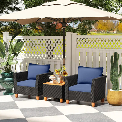 3 Pieces Outdoor Patio Rattan Furniture Set-Navy - Navy - Patio Conversation Sets