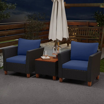 3 Pieces Outdoor Patio Rattan Furniture Set-Navy - Navy - Patio Conversation Sets