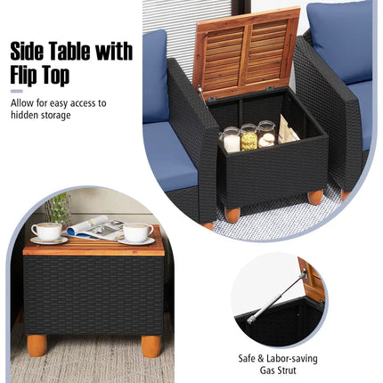 3 Pieces Outdoor Patio Rattan Furniture Set-Navy - Navy - Patio Conversation Sets