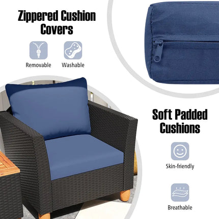 3 Pieces Outdoor Patio Rattan Furniture Set-Navy - Navy - Patio Conversation Sets