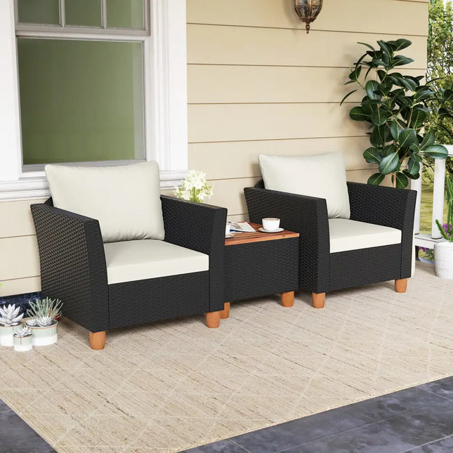 3 Pieces Outdoor Patio Rattan Furniture Set with Coffee Table-White - White - Patio Conversation Sets
