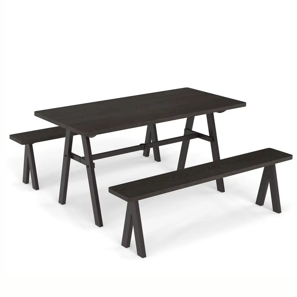 3 Pieces Outdoor Picnic Table and Benches Set for 6 People - Picnic Tables