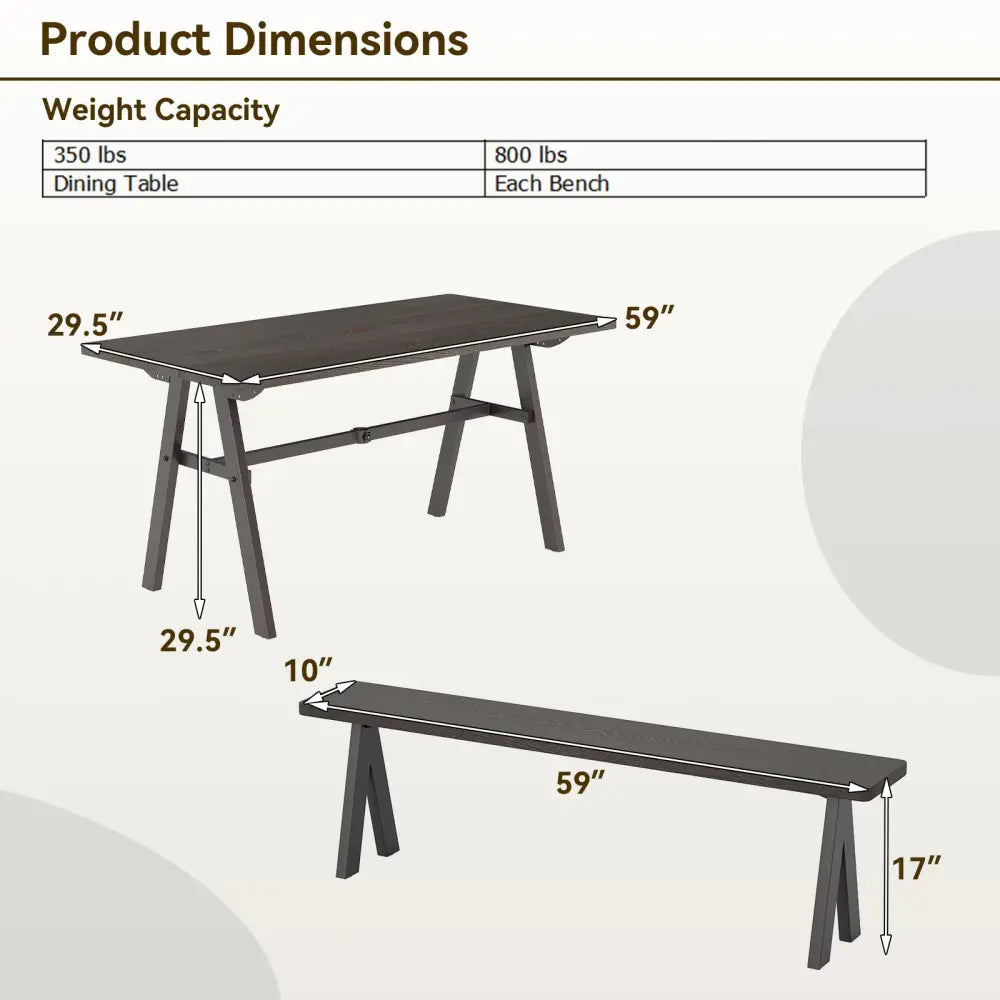 3 Pieces Outdoor Picnic Table and Benches Set for 6 People - Picnic Tables
