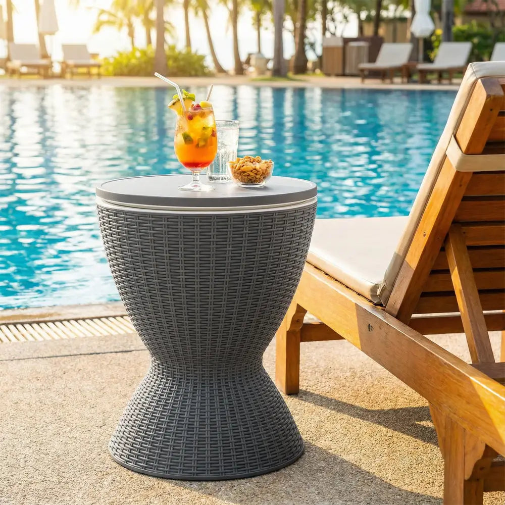 3 Pieces Outdoor Rattan Bar Table with Extendable Tabletop-Gray - Gray - Patio Coffee Tables