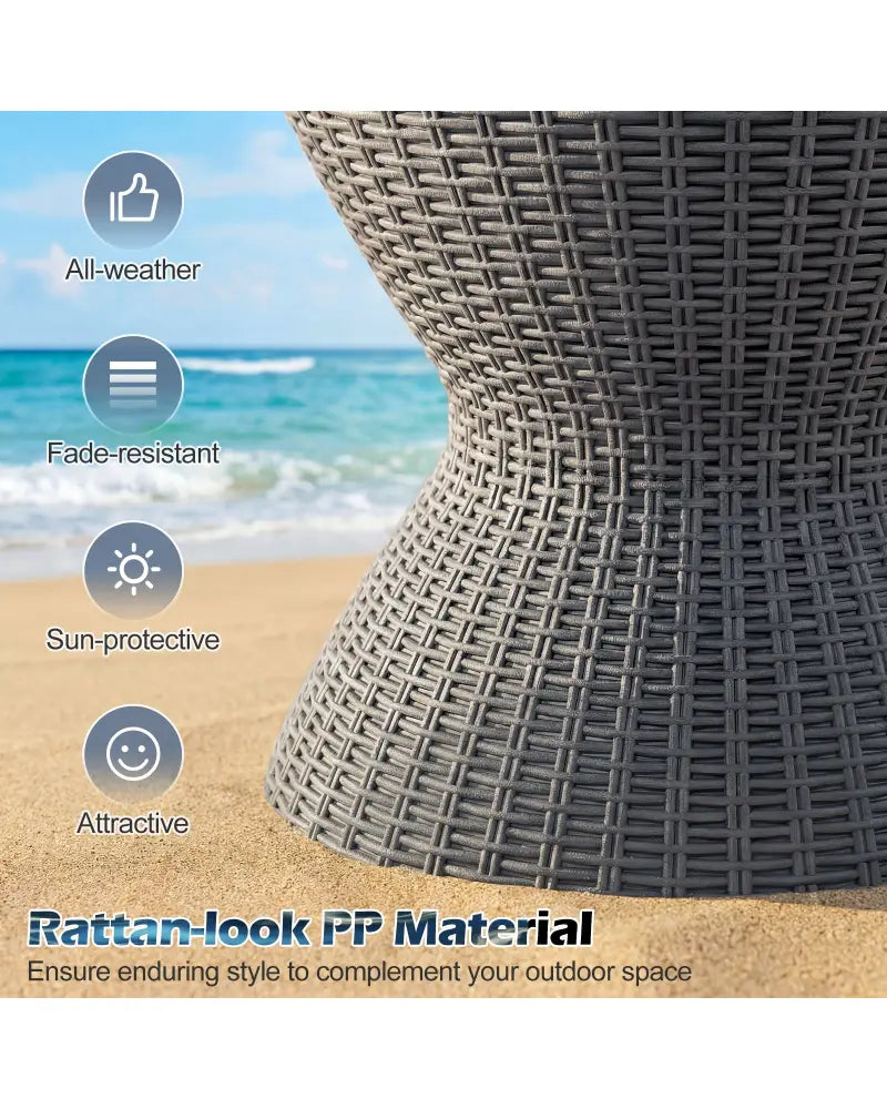 3 Pieces Outdoor Rattan Bar Table with Extendable Tabletop-Gray - Gray - Patio Coffee Tables