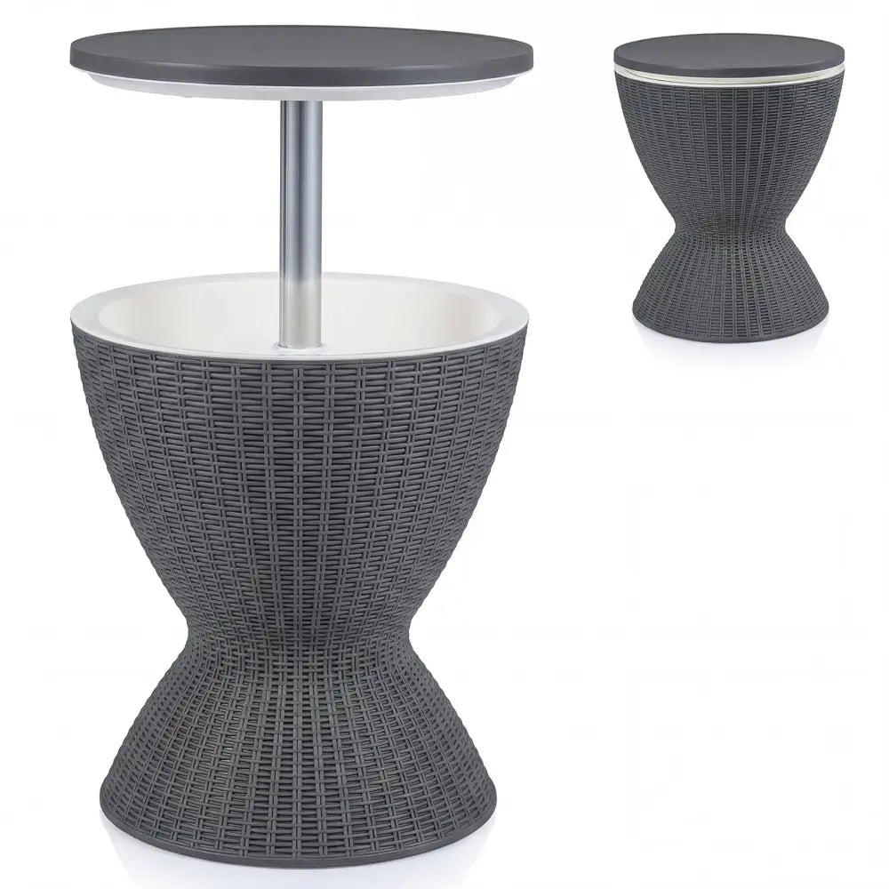 3 Pieces Outdoor Rattan Bar Table with Extendable Tabletop-Gray - Gray - Patio Coffee Tables